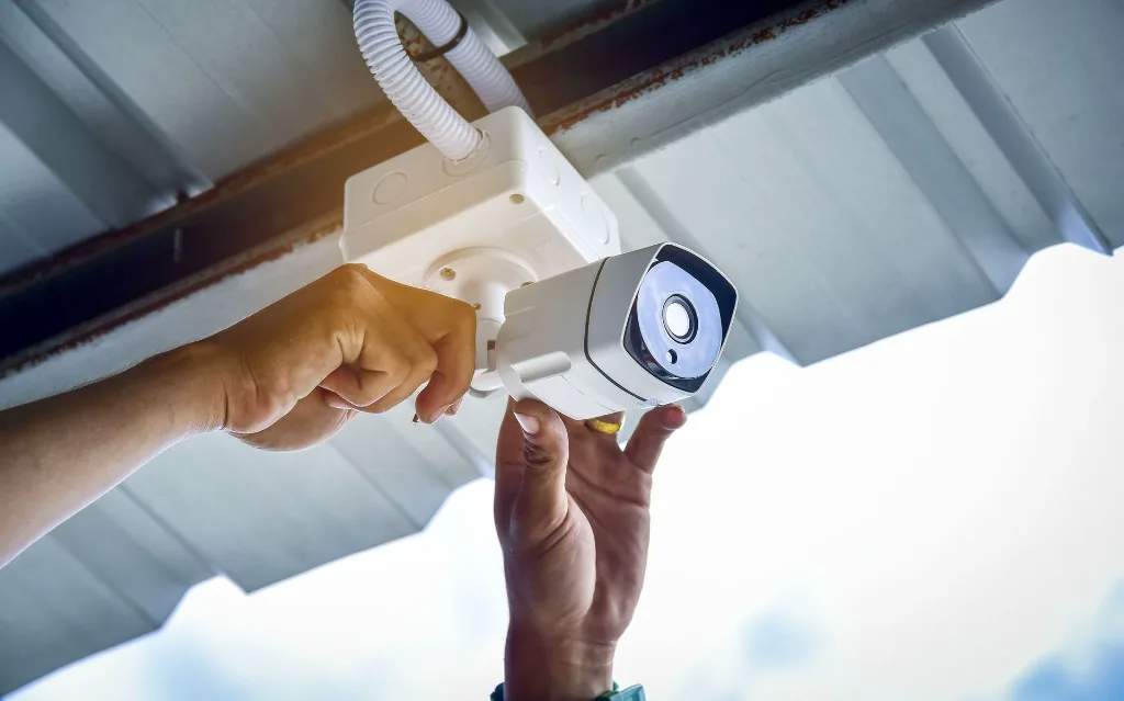 Illustrative photo of a technician adjusting a CCTV camera